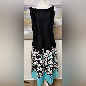 DANNY & NICOLE Dress, Sleeveless, Black/Turquoise, Size 14